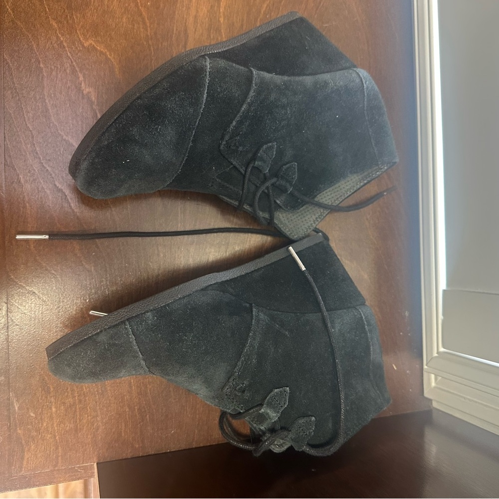 Toms Black Suede Wedge Ankle Boots